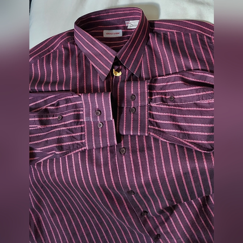 VERSACE CLASSIC MEN'S COTTON STRIPED LONG SLEEVE SHIRT SIZE 2XB MADE IN ITALY